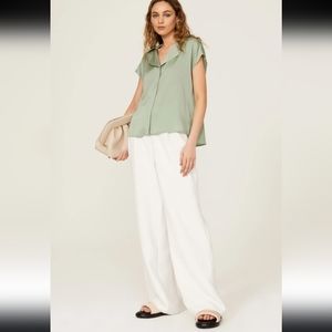 BOSS Breta Silk Top In Sage Front Button Down Size 0